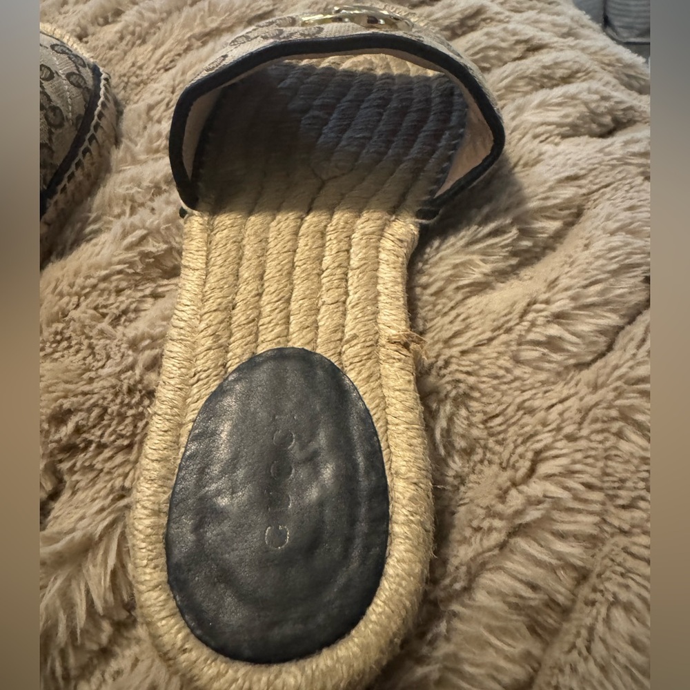 Gucci Brown Monogram Espadrille Slide Sandal with Gold Double G - Picture 5 of 9